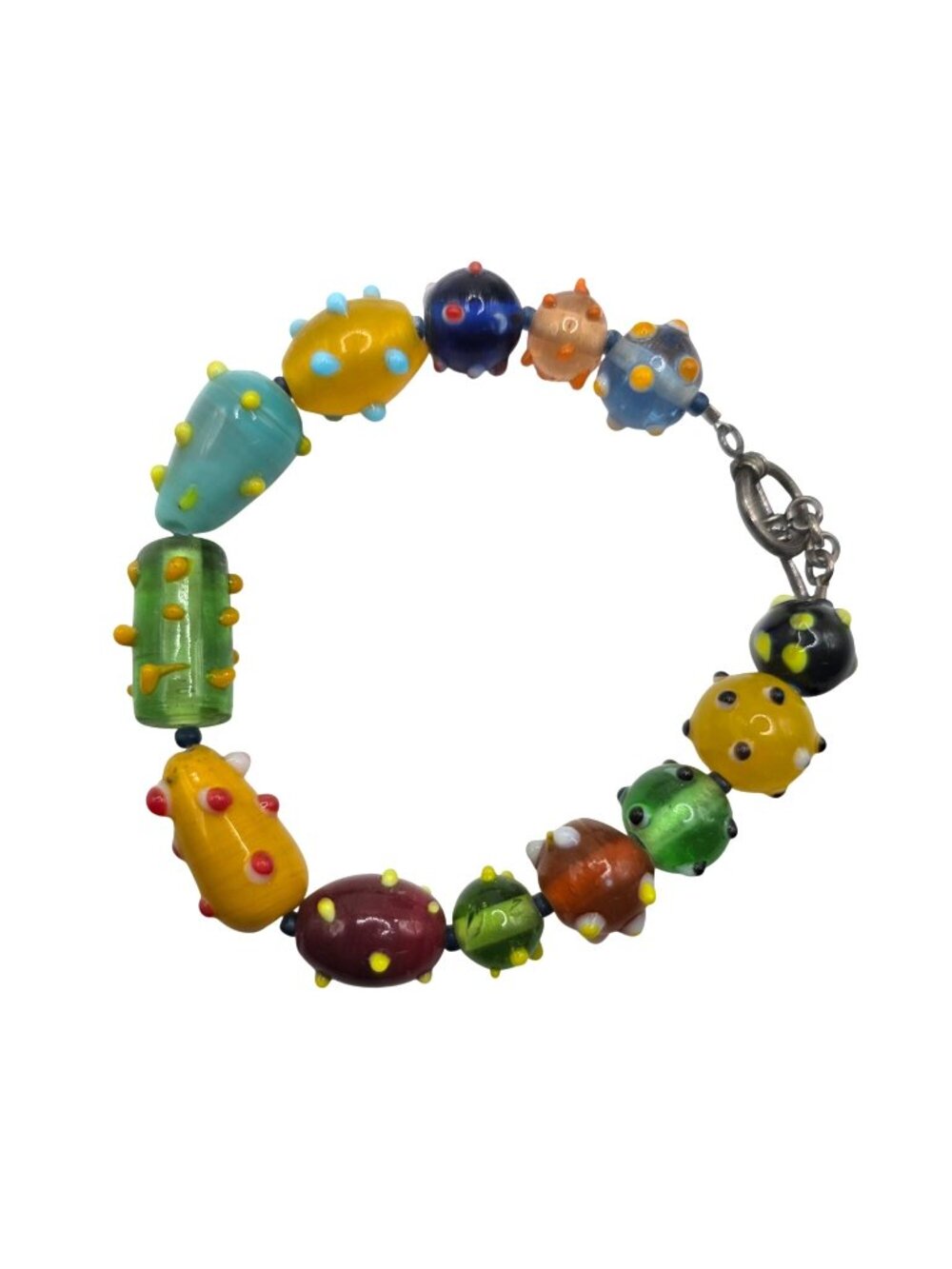 Glass Bead Bracelet Toggle Clasp Multicolor Dotted boho wearable art jewelry